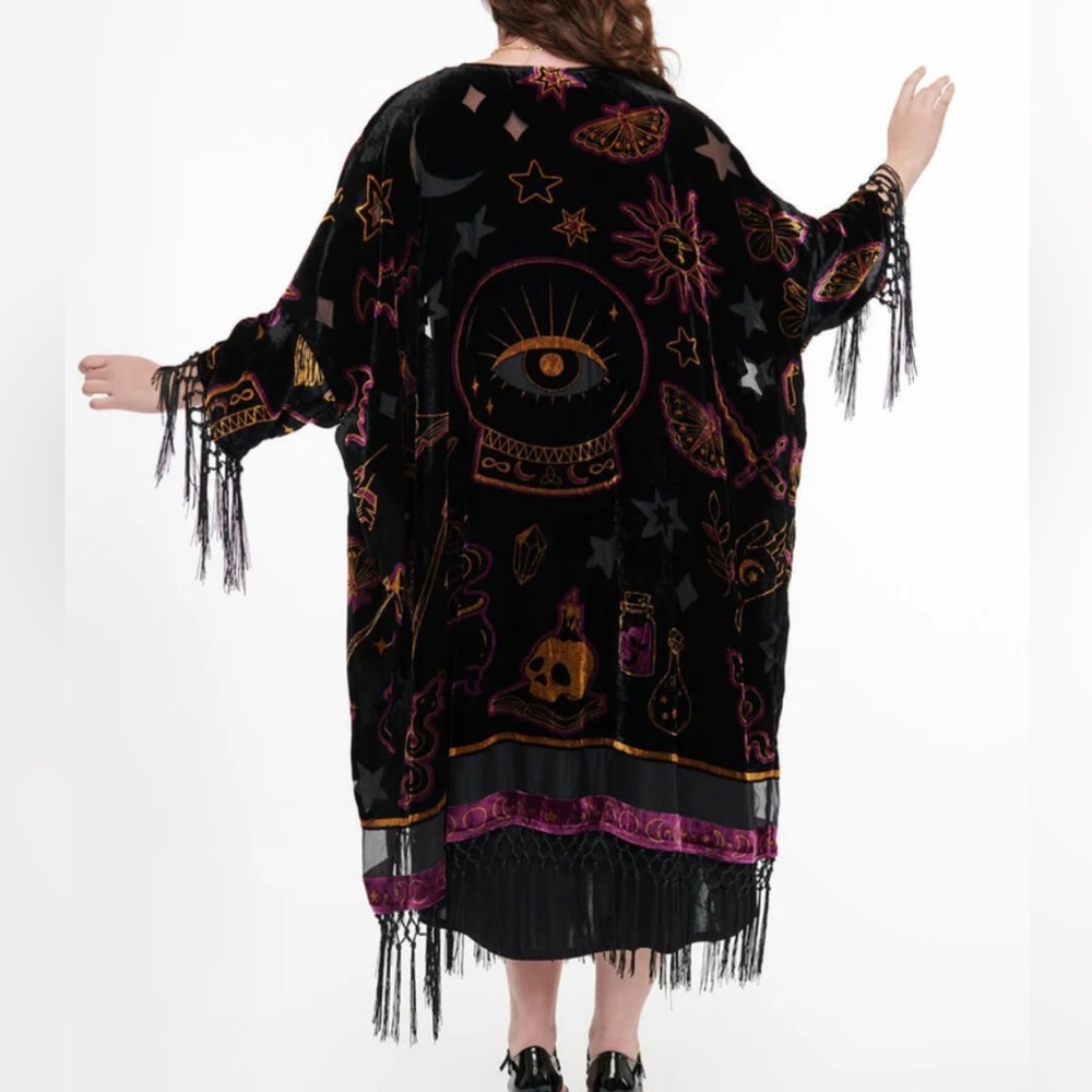 NWT Unique Vintage Mystical Crystal Ball Velvet Fringe Kimono Robe PLUS SIZE